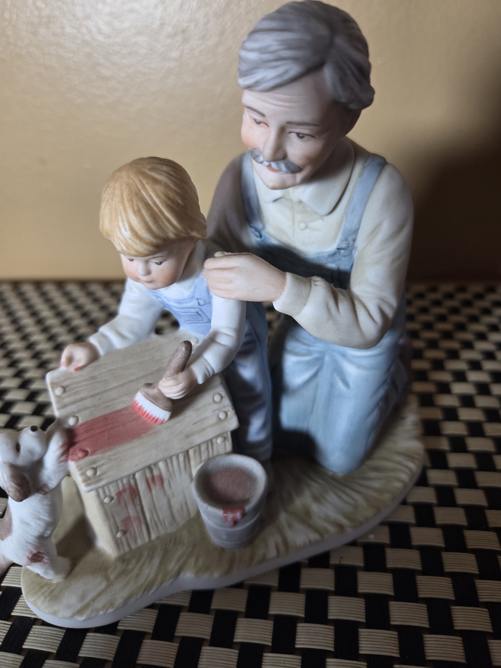 Enesco Grandfather and Child Figurine in Blue and Cream
